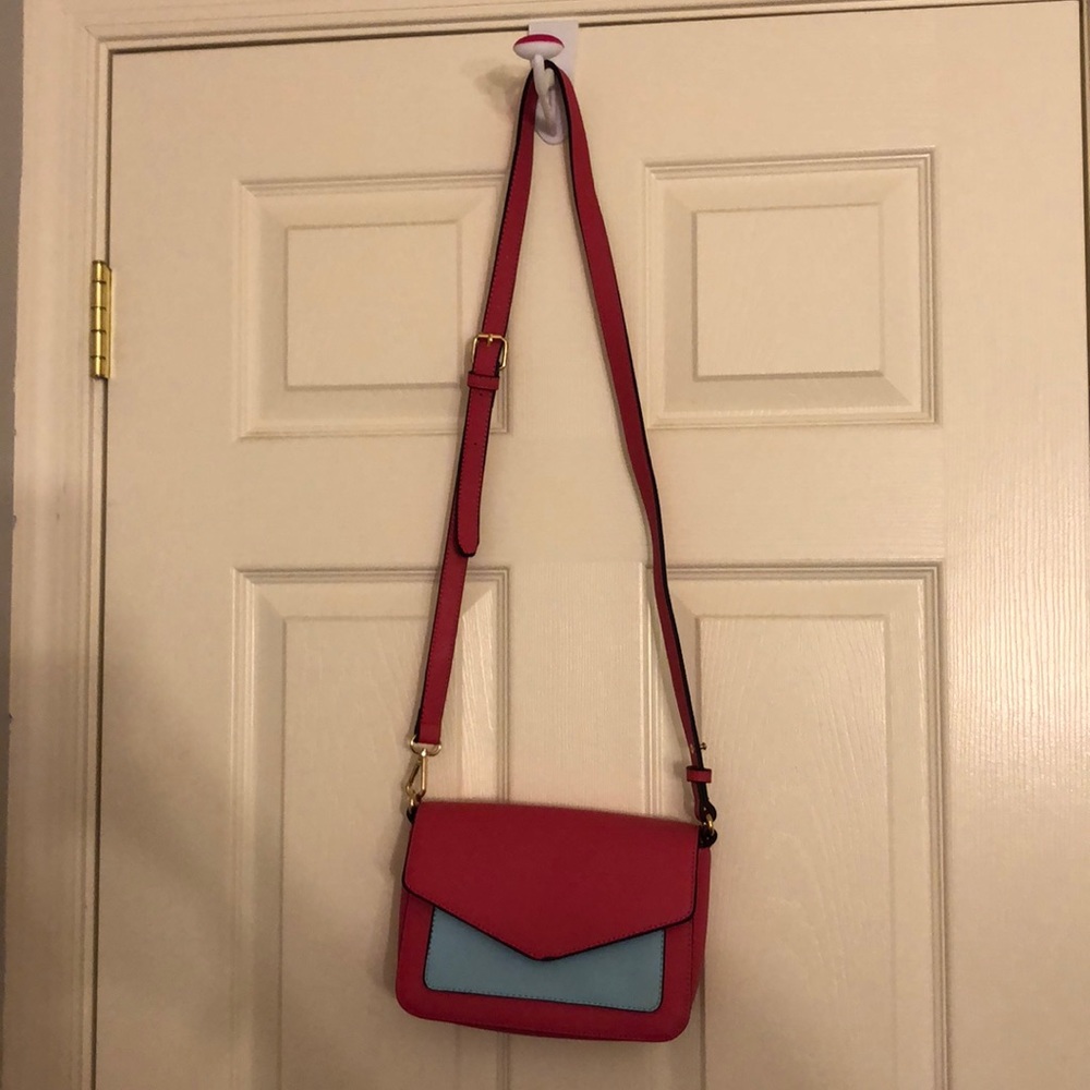blue and pink purse